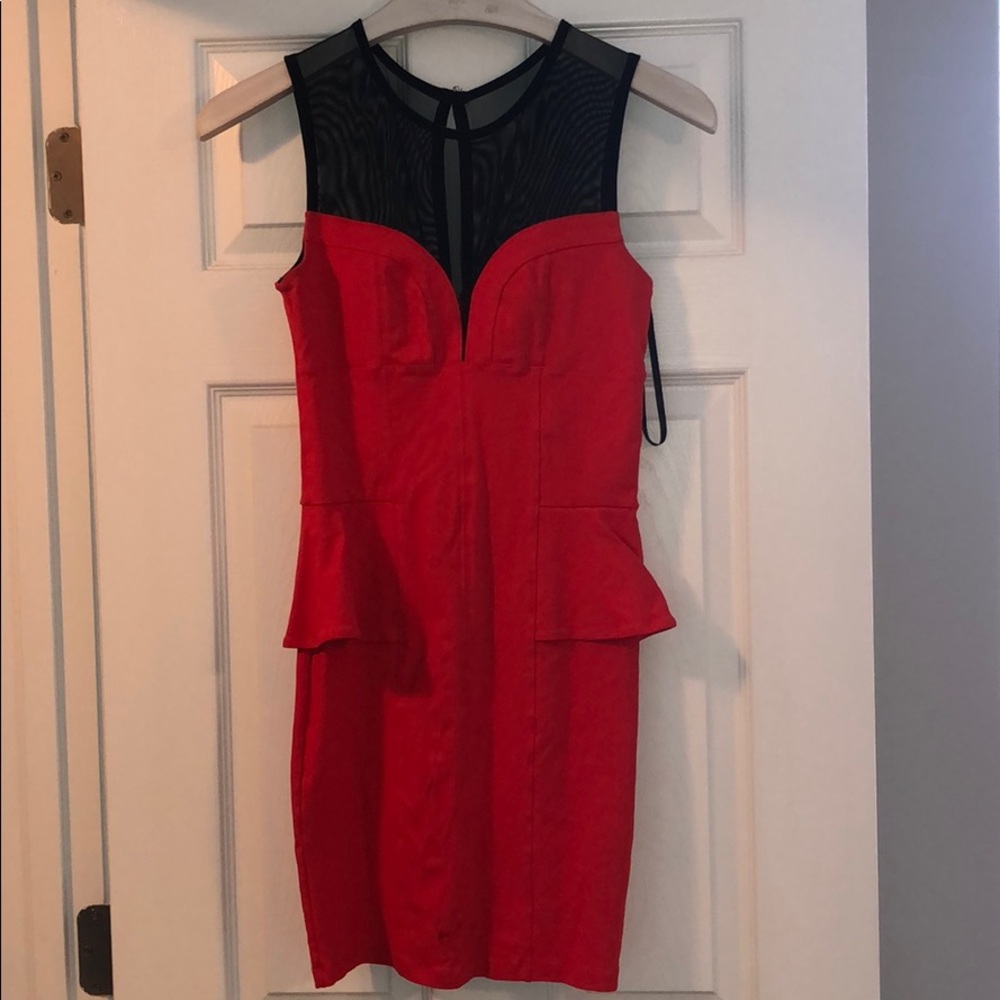 Bebe Red & Black Bodycon Dress